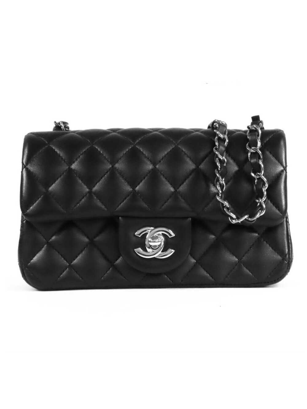 Chanel Mini Quilted Black Silver Lambskin Chain Shoulder Bag 20